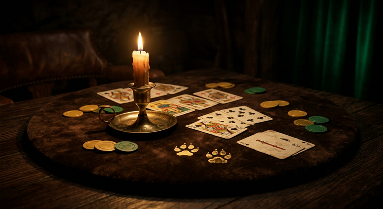 Cartas de juego y fichas de casino sobre una mesa